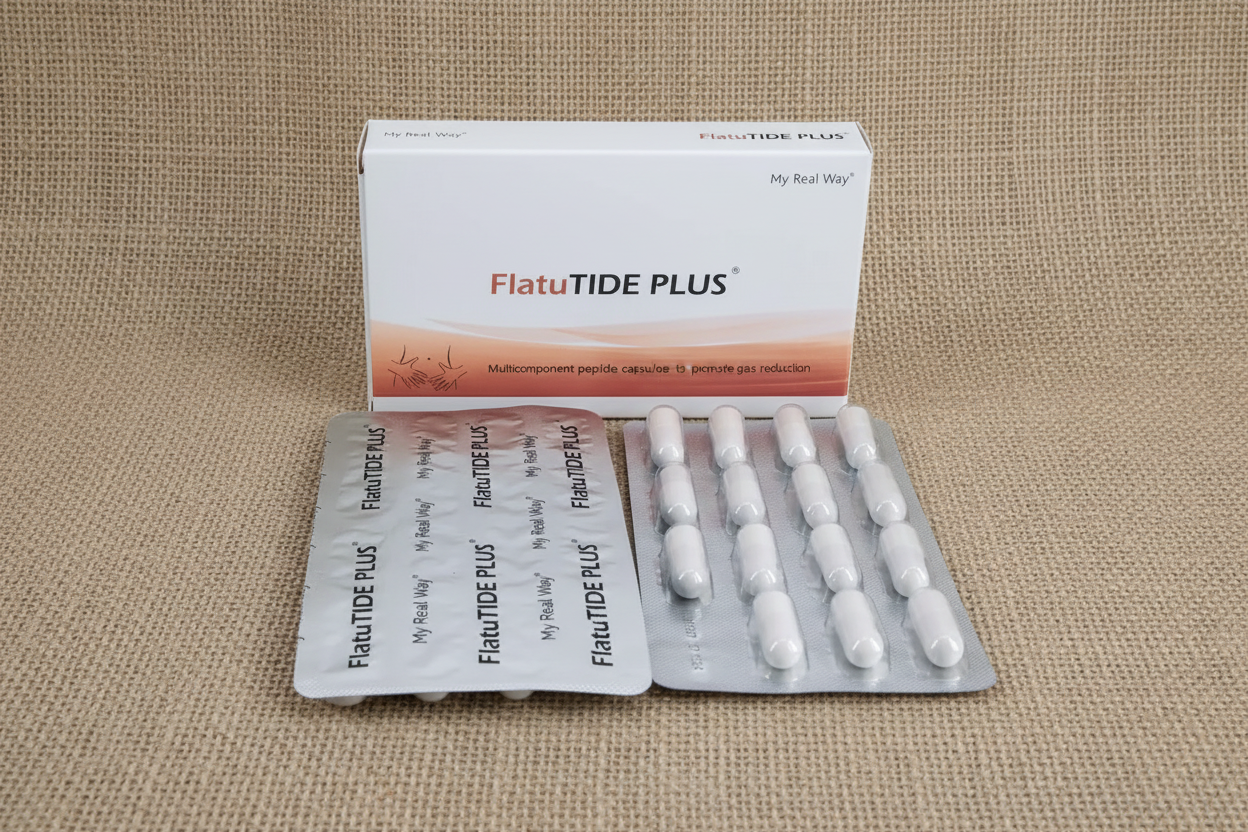 Maisto papildas nuo vidurių pūtimo Flatu TIDE PLUS su peptidais,30kaps.