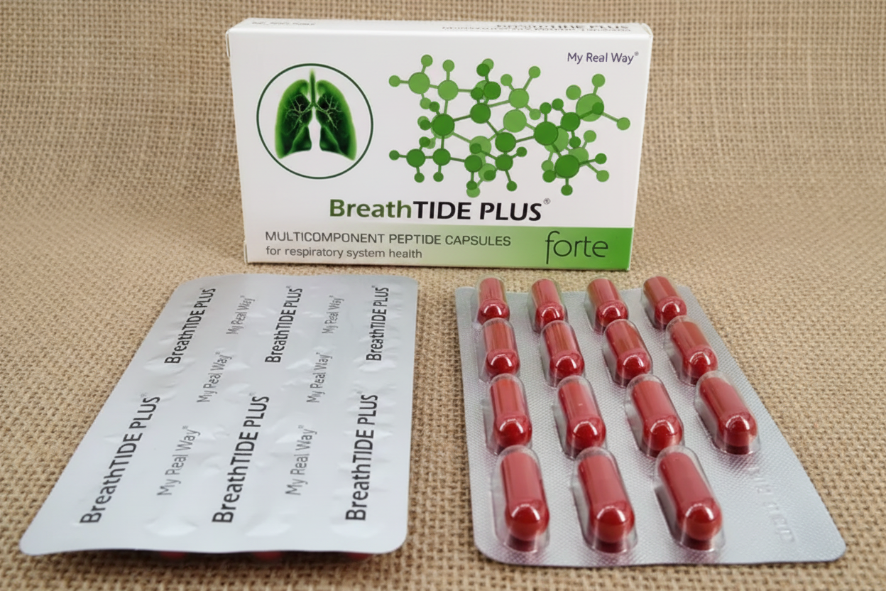 Maisto papildas kvėpavimo sistemai BreathTIDE PLUS Forte su peptidais,30 kaps