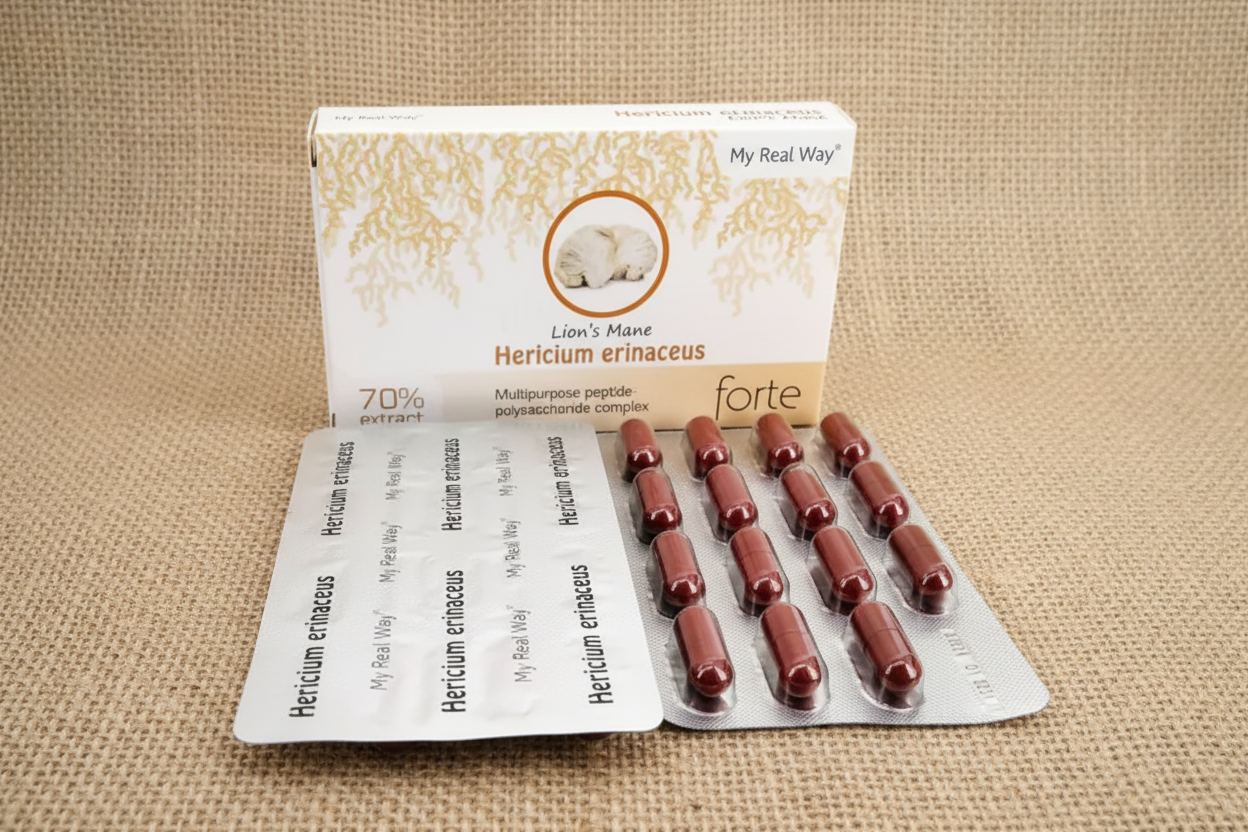 Liūto karčiai grybo ekstraktas (Hericium erinaceus) 70% , 30 kaps.