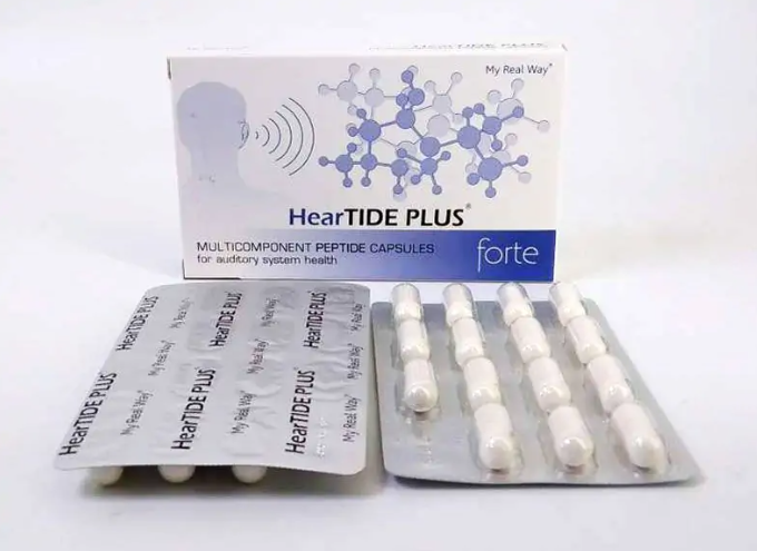 Maisto papildas klausos organams HearTIDE PLUS Forte su peptidais , 30 kaps.