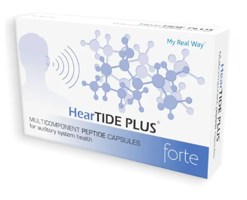 Maisto papildas klausos organams HearTIDE PLUS Forte su peptidais , 30 kaps.