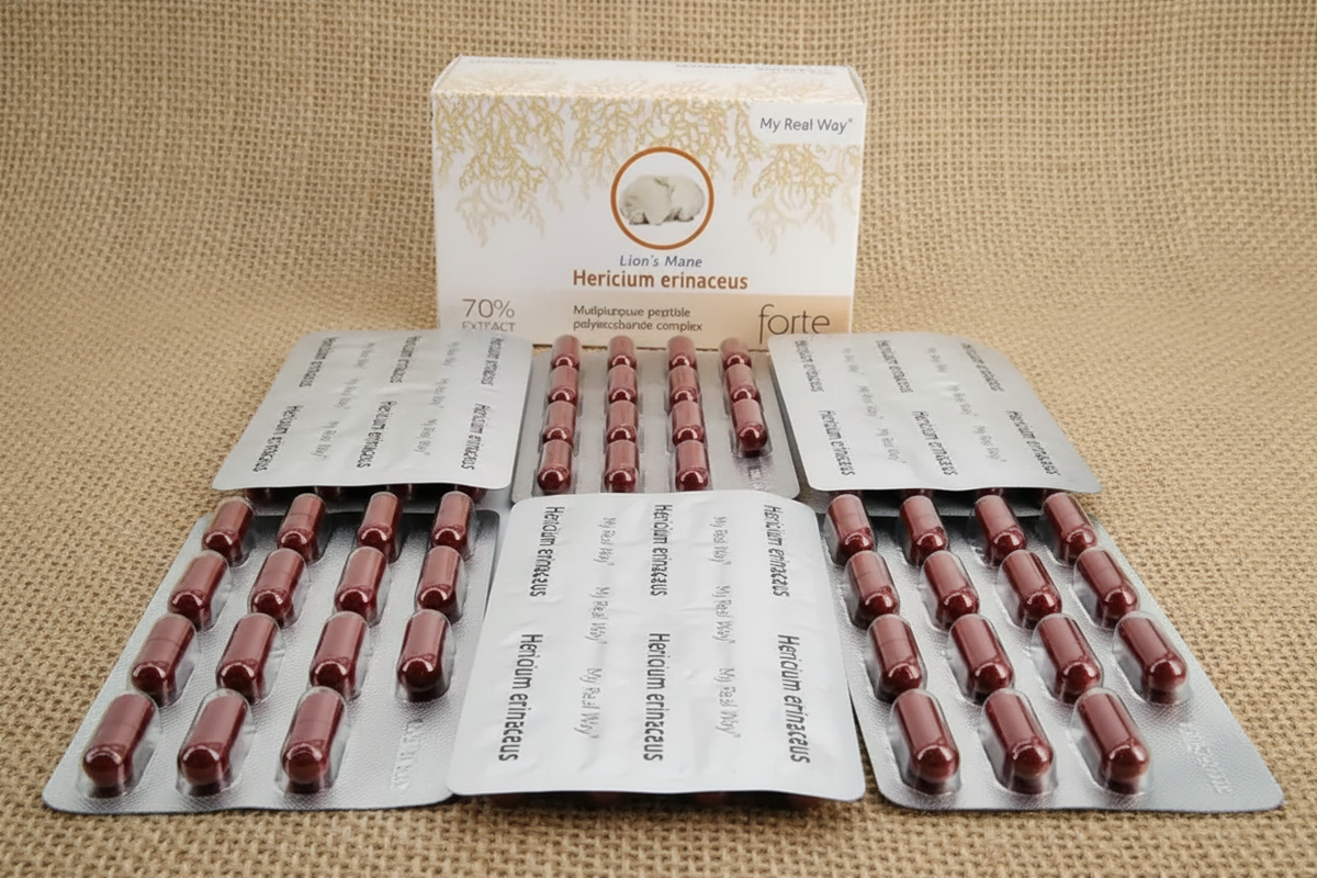 Liūto karčiai grybo ekstraktas (Hericium erinaceus) 70% ,90 kaps.