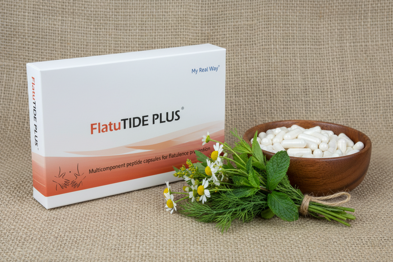 Maisto papildas nuo vidurių pūtimo FlatuTIDE PLUS su peptidais,30kaps.